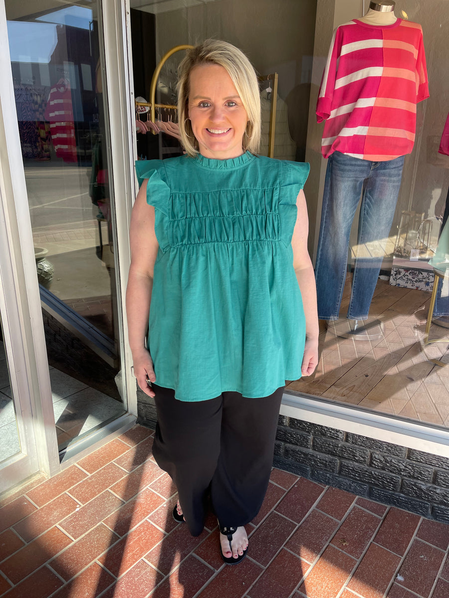 MOCK NECK WITH FLUTTER SHORT SLEEVE BABYDOLL The Daisy Lou Boutique