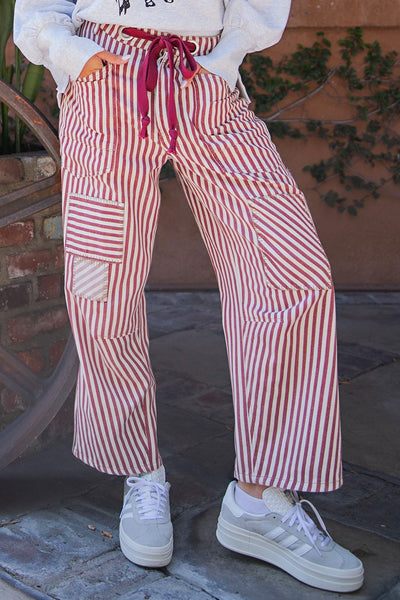 Striped Drawstring Barrel Pants
