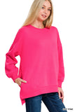 FLEECE HI-LOW BOYFRIEND SWEATSHIRT - Hot Pink