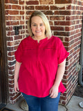 Textured Gauze Split-Neck Boho Blouse
