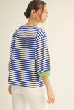 3/4 Sleeve Casual Striped Top - Blue