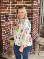 Split Neck Floral Print Blouse