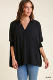 Textured Boxy Cut Blouse - Black