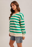 Oversized French Terry Striped Sweatshirt - Green