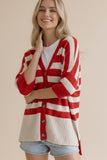Stripe Popcorn Button Down Oversized Cardigan - Red
