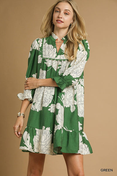 Floral Tiered Babydoll Dress - Green