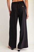 Pinstriped Front Pleat Straight Leg Pants