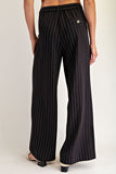 Pinstriped Front Pleat Straight Leg Pants