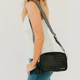 Woven Willow Camera Crossbody Bag - Black
