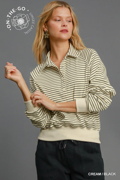 Henley Style Striped Sweatshirt