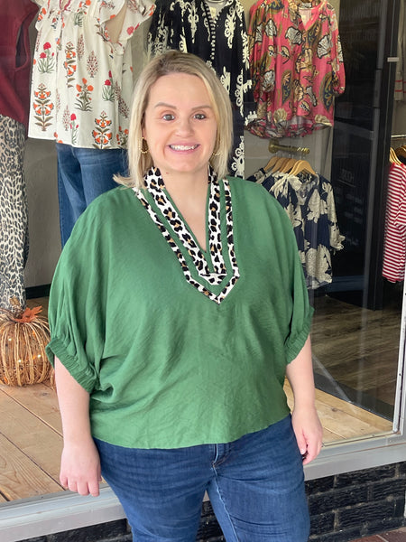 Classic Leopard Blouse - Green