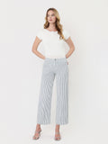 High Rise Patch Pocket Crop Striped Wide Leg Jeans
