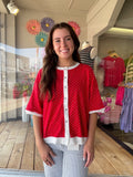 Relaxed Fit Polka Dot Button Front Top