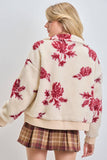 FLORAL PRINTED SHERPA ZIP UP JACKET