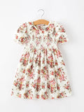 Fall Garden Girls Dress Smocked Petal Collar Bow