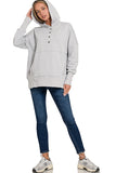 HALF BUTTON FLEECE HOODED PULLOVER - Gray