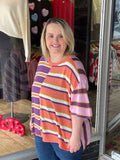 Blend Multicolor Stripe Short Slv Sweater