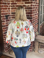 Split Neck Floral Print Blouse