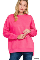 FLEECE HI-LOW BOYFRIEND SWEATSHIRT - Hot Pink