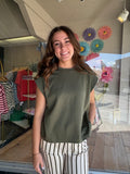 Round Neck Cap Sleeve Top - Olive