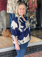 Peony Print High Neck Top