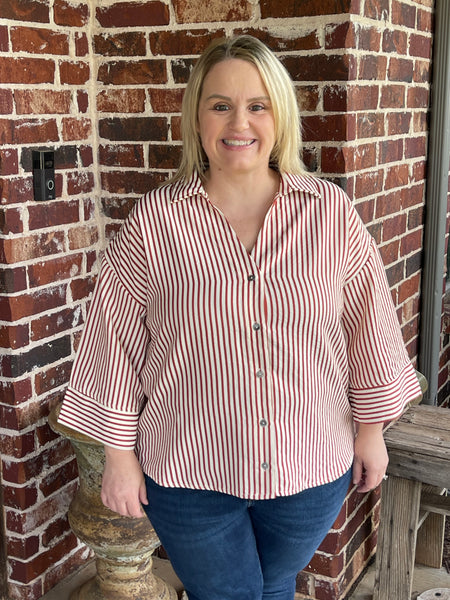 Striped Button Up - Rust