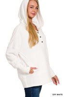 HALF BUTTON FLEECE HOODED PULLOVER - Off White