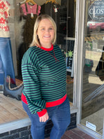 Long Sleeve Striped Sweatshirt - Navy/Green