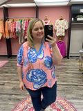 Floral V-Neck Puff Sleeve Top