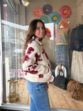 FLORAL PRINTED SHERPA ZIP UP JACKET