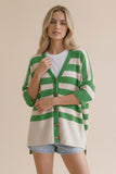 Stripe Popcorn Button Down Oversized Cardigan - Green