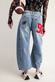 Football Patch Back Pockets Barrel Jeans