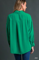 Texture Fabric Wide Placket Top - Jade