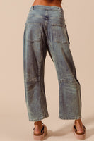 MID RISE WASHED DENIM BARREL JEANS