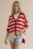 Stripe Popcorn Button Down Oversized Cardigan - Red