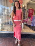 STRIPED KNIT SWEATER TANK AND SKIRT SET