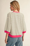 Casual 3/4 Striped Top - Cream