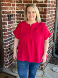 Textured Gauze Split-Neck Boho Blouse