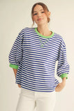 3/4 Sleeve Casual Striped Top - Blue