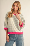 Casual 3/4 Striped Top - Cream
