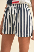 Stripe Twill Denim Shorts - Navy