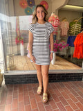 TEXTURED STRIPE SHORT SLEEVE KNIT T-SHIRT DRESS