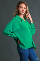 Texture Fabric Wide Placket Top - Jade