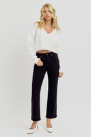 TUMMY CONTROL ELASTIC BAND HIGH RISE CROP STRAIGHT PANTS