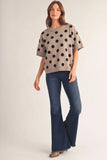 Short Sleeve Polka Dot Sweater - Taupe