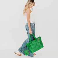 PRESLEY PUFFER QUILTED TOTE BAG WITH POUCH -GREEN