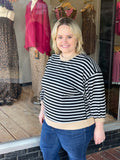 Striped Color Block 3/4 Sleeve Top - Gray