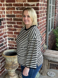 Striped 3/4 Top with Lace Sleeve - Black