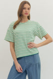 Textured Striped Tee - Green & Cream