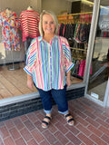 Multicolor Stripe Button Up Blouse